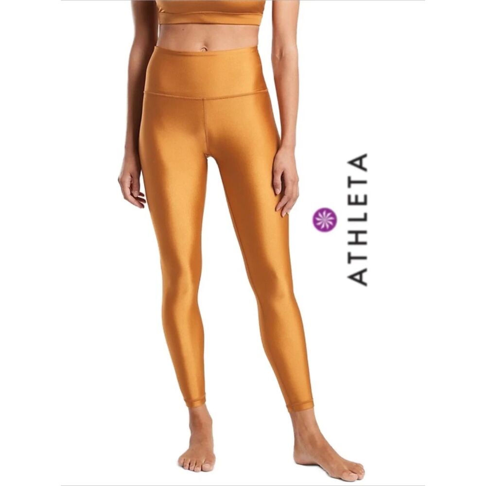 RARE Athleta Elation Shine Tight Leggings in Gold Shimmer – Women’s Size S